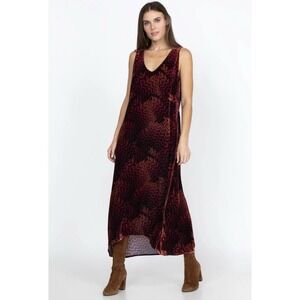 Johnny Was Belle Velvet Dress Sz S Maroon Geometric Burnout Sleeveless Maxi READ